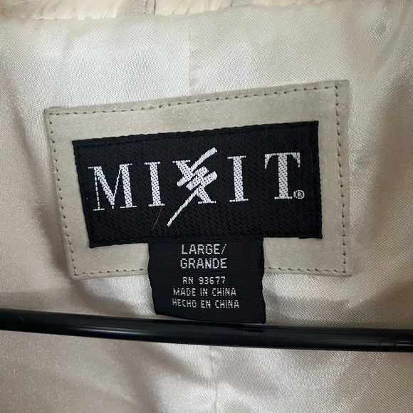 Mixit Vintage sz L cream/ taupe Y2K Real Rabbit Fur & Leather Bomber Jacket - Picture 4 of 15